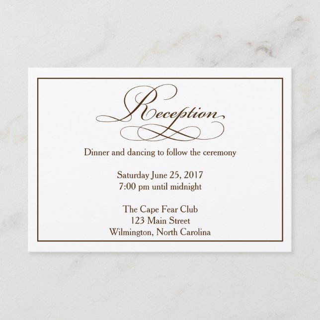 Carte D'accompagnement Sepia Wedding Reception Details Card (Devant)