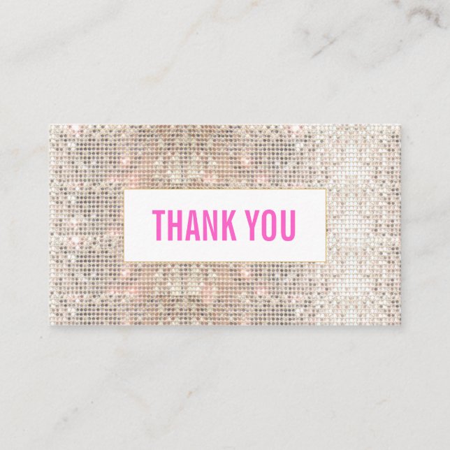 Carte D'accompagnement Séquins Argent Faux Cute Merci rose Insertion (Devant)
