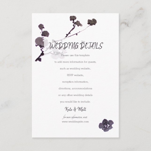 Carte D'accompagnement Série de fleurs de prune Détails du Mariage (Devant)