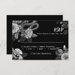 Carte D'accompagnement Serpents et roses, monochrome sur noir, RSVP Enclo