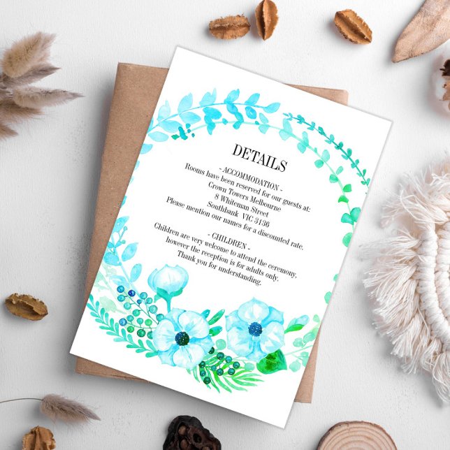 Carte D'accompagnement Serre de Mariage Turquoise Rustique Floral (Créateur téléchargé)