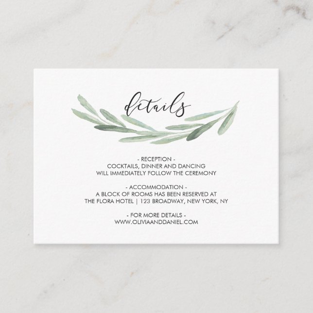 Carte D'accompagnement Serre d'olive verte Wreath Rustique Détails du Mar (Devant)