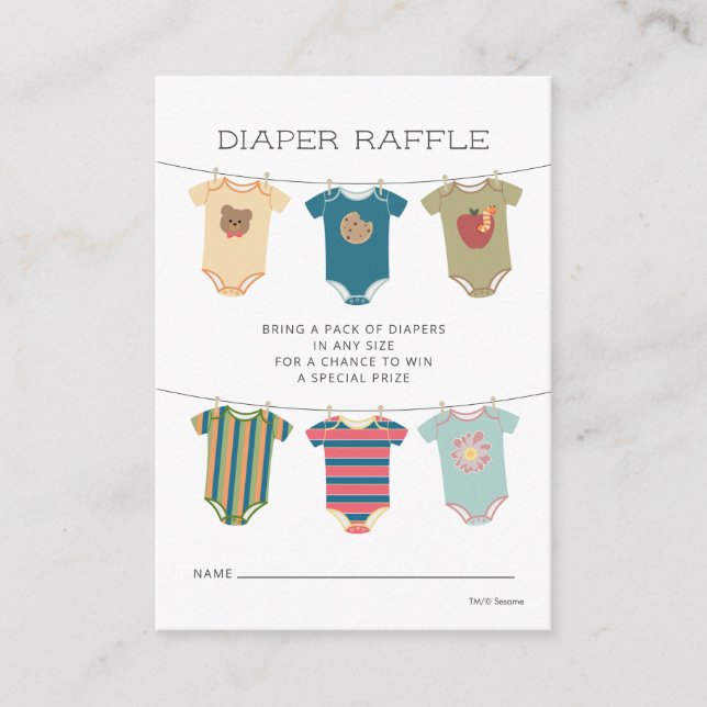 Carte D'accompagnement Sesame Pals Bodysues Baby shower Diaper Raffle (Devant)