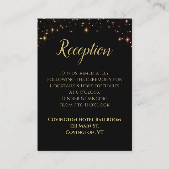 Carte D'accompagnement Shimmering Gold Sparkles Black Wedding Réception (Devant)