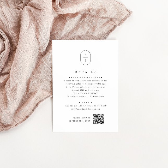 Carte D'accompagnement SHYLAH Monogramme Simple Noir Blanc Mariage Détail (SHYLAH Monogram Simple Black White Wedding Details Enclosure Card)