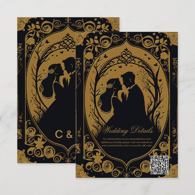 Carte D'accompagnement Silhouette élégante d'une mariée et d'un marié (Devant / Derrière)