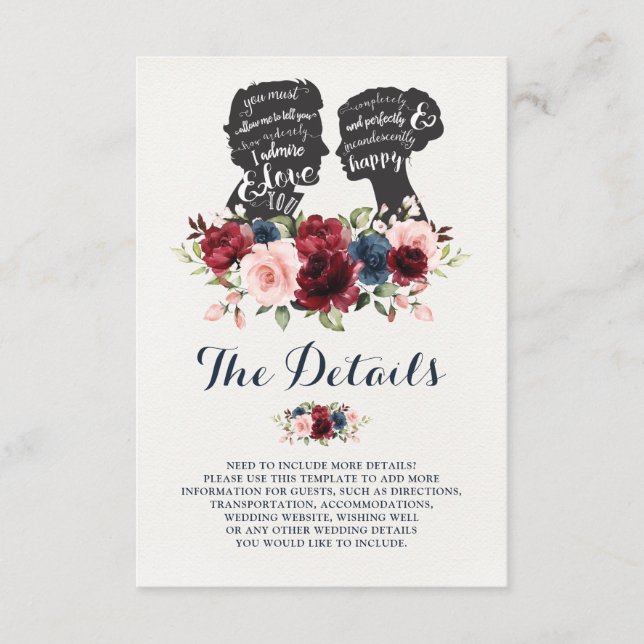 Carte D'accompagnement Silhouettes romantiques Marine Maroon Détails flor (Devant)