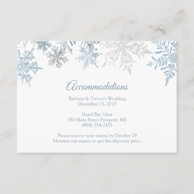 Carte D'accompagnement Silver Blue Snowflakes Hébergement hiver (Devant)