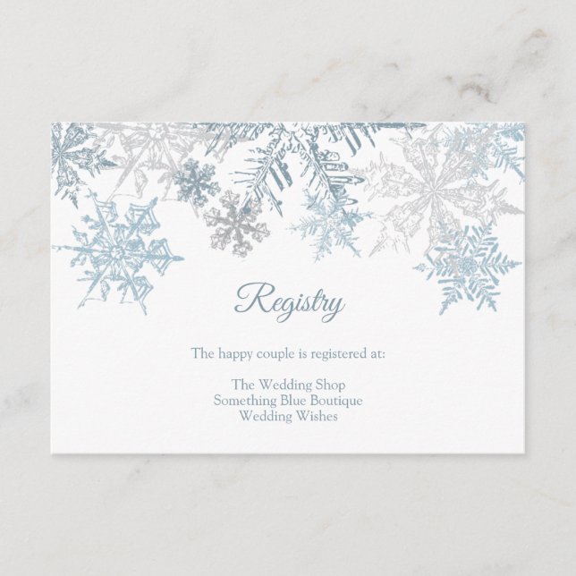 Carte D'accompagnement Silver Blue Snowflakes Registre de mariage hiverna (Devant)
