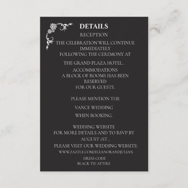 Carte D'accompagnement Silver Elegance Collection Wedding Details Card (Devant)