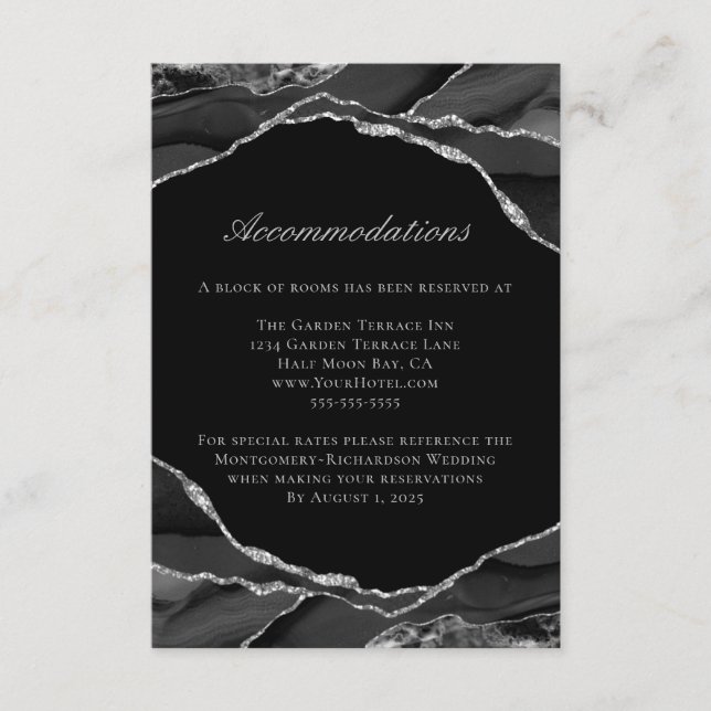 Carte D'accompagnement Silver Foil Black Agate Mariage Hébergements (Devant)
