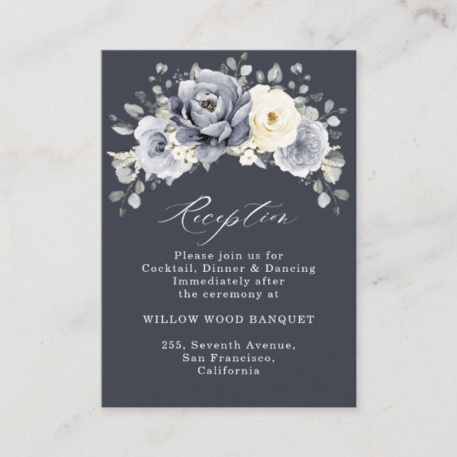 Carte D'accompagnement Silver Grey ivoire Floral hiver Rustique Mariage E (Devant)