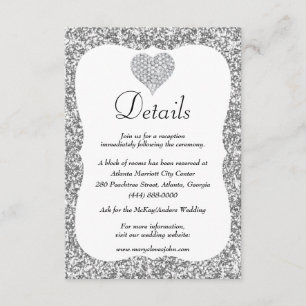 Carte D'accompagnement Silver Parties scintillant Diamond Heart Détails d