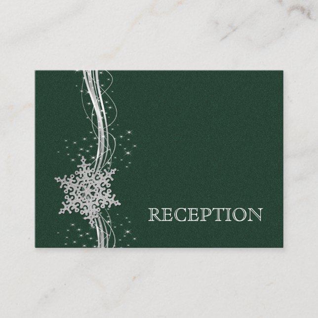 Carte D'accompagnement Silver vert Snowflakes mariage réception invitatio (Devant)