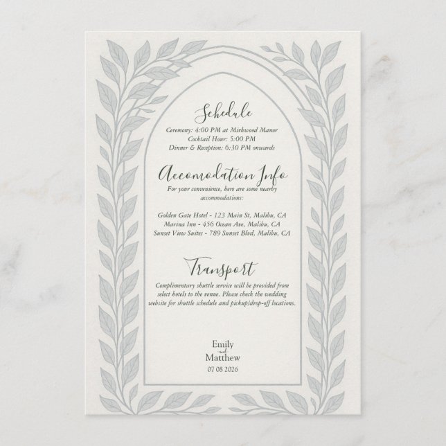 Carte D'accompagnement Silverleaf Elven Mariage - Thème Woodland (Devant)