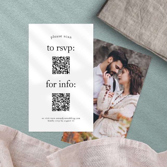 Carte D'accompagnement Simple 2 QR Codes RSVP Information Mariage photo (Créateur téléchargé)
