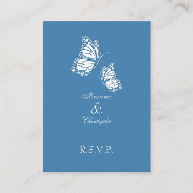 Carte D'accompagnement Simple Amparo Bleu Papillon RSVP Note Mini (Devant)