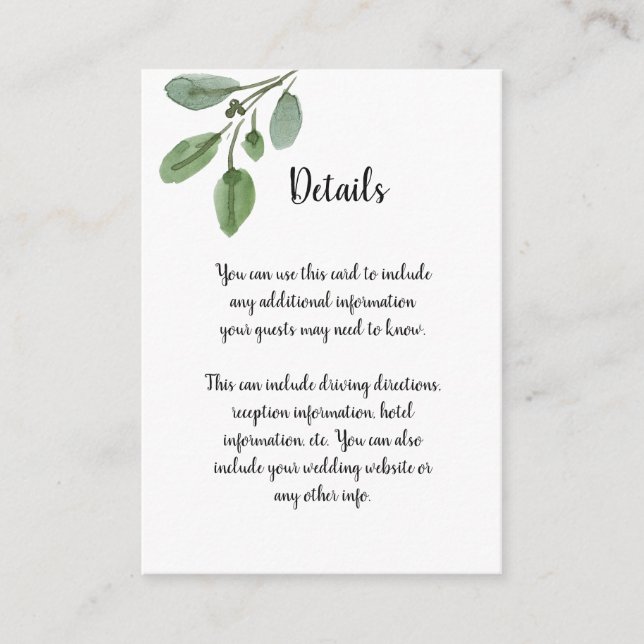 Carte D'accompagnement Simple aquarelle vert Script Détails du Mariage (Devant)