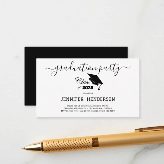 Carte D'accompagnement Simple Black Graduation Party Classe De 2025 (Devant/Arrière en situation)