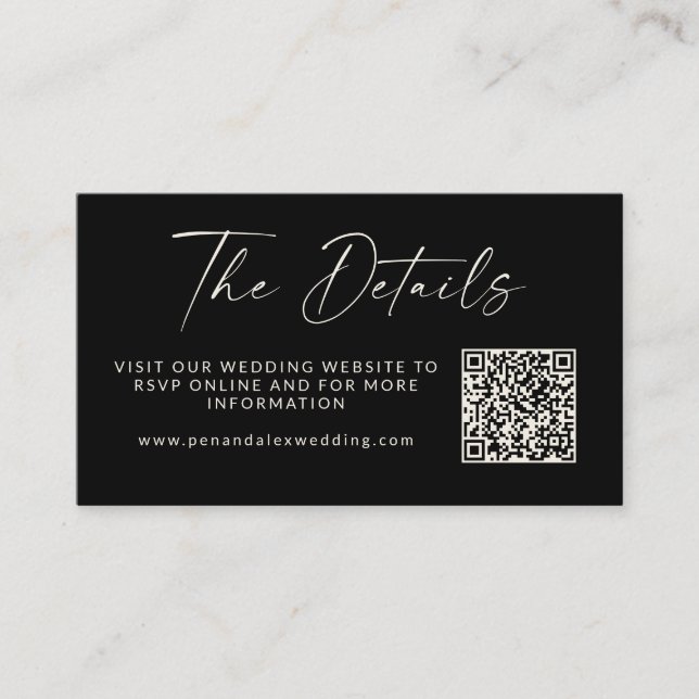 Carte D'accompagnement Simple Black Modern Script Mariage QR Code Site We (Devant)