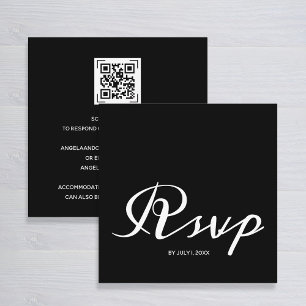 Carte D'accompagnement Simple Black Wedding RSVP Code QR