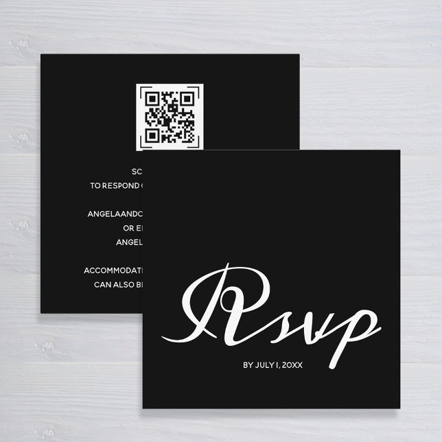 Carte D'accompagnement Simple Black Wedding RSVP Code QR (Créateur téléchargé)