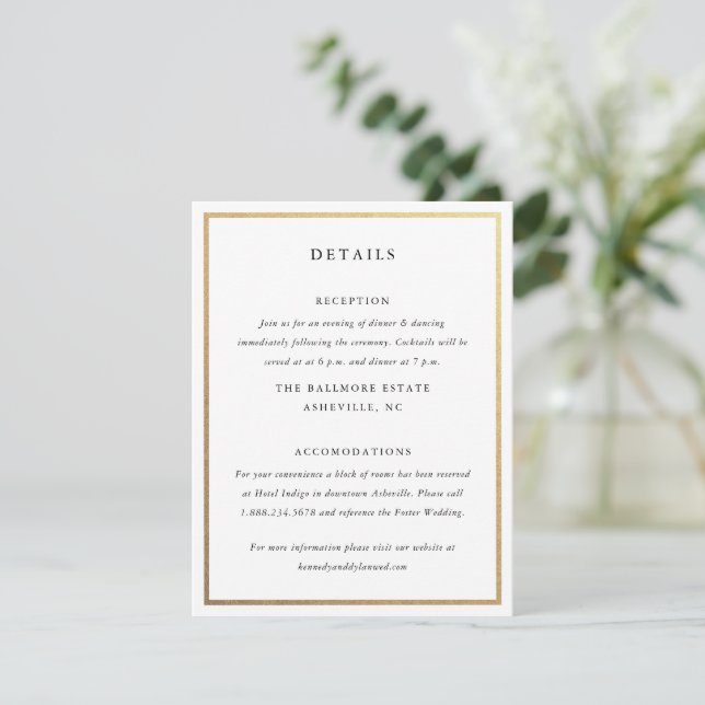 Carte D'accompagnement Simple Black & White Gold Elegant Wedding Détails (Debout devant)
