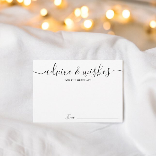 Carte D'accompagnement Simple Black white script conseils souhaits gradua (Simple Black white script advice wishes graduation Enclosure Card)