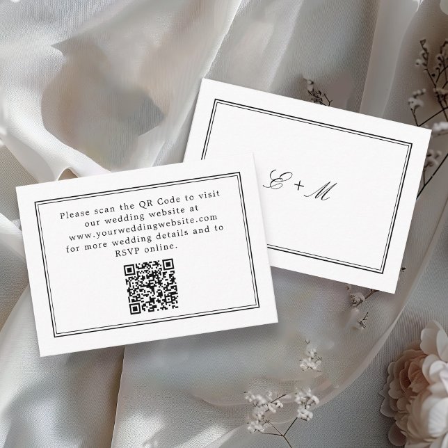 Carte D'accompagnement Simple blanc élégant détails de mariage QR Code (Créateur téléchargé)
