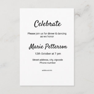Carte D'accompagnement simple blanc noir classique edi bat mitzvah
