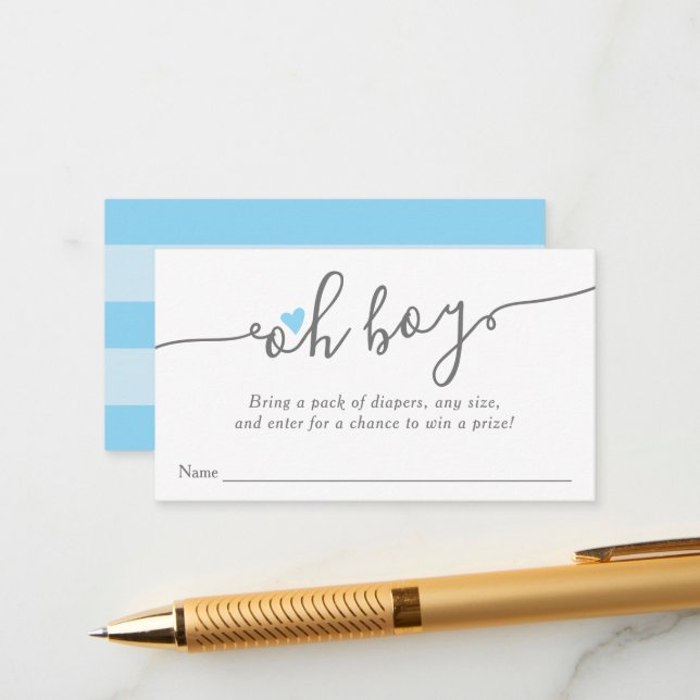 Carte D'accompagnement Simple Blue Heart Baby shower Déchets Raffle (Devant/Arrière en situation)