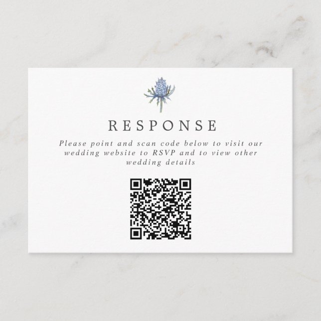 Carte D'accompagnement Simple Blue Thistle QR Code Mariage site/RSVP (Devant)