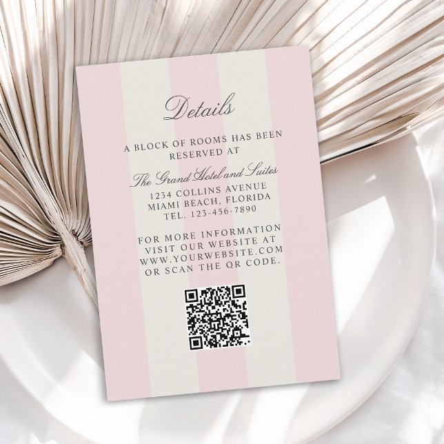 Carte D'accompagnement Simple Blush Pink Cabana Stripes Wedding Details (Créateur téléchargé)