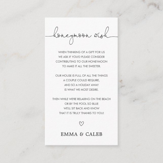 Carte D'accompagnement Simple calligraphie Honeymoon Wish Fund (Devant)