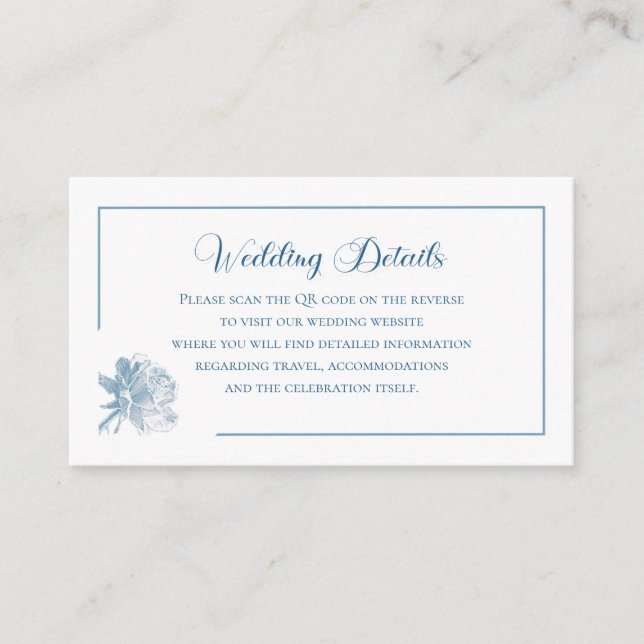 Carte D'accompagnement Simple Calligraphy Dusty Blue QR Info Wedding (Devant)