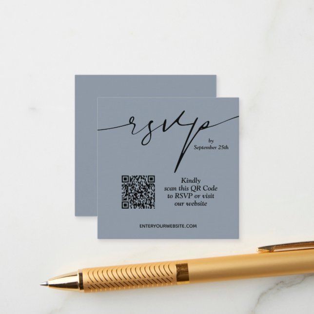 Carte D'accompagnement Simple chic Dusty bleu QR Code Mariage (Devant/Arrière en situation)