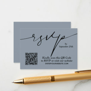 Carte D'accompagnement Simple chic Dusty bleu QR Code Mariage