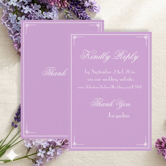 Carte D'accompagnement Simple Chic Mauve Lilas Blanc Fantaisie Script Dét (So romantic. Just perfect in the right setting.)