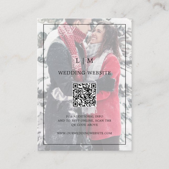 Carte D'accompagnement Simple Code QR Mariage Photo Noir et Blanc (Devant)