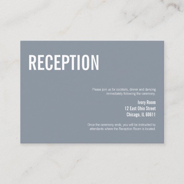 Carte D'accompagnement Simple Dusty Blue Typographie Réception de mariage (Devant)