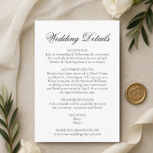 Carte D'accompagnement Simple Élégance Détails de Mariage Noir & Blanc