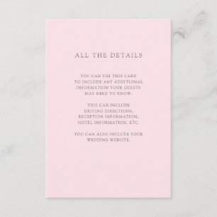 Carte D'accompagnement Simple Elegant Blush Pink Mariage Détails sur le c