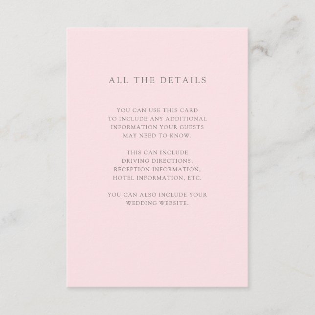 Carte D'accompagnement Simple Elegant Blush Pink Mariage Détails sur le c (Devant)