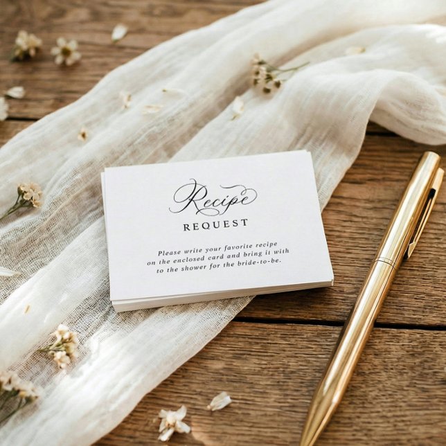 Carte D'accompagnement Simple Elegant Bridal Shower Recipe Request (Bridal shower recipe request insert card with elegant script and simple classic layout)