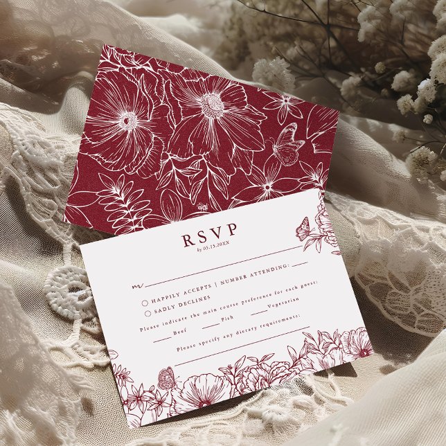 Carte D'accompagnement Simple Elegant Burgundy Garden Wedding RSVP (Créateur téléchargé)