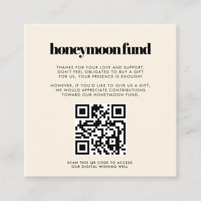 Carte D'accompagnement Simple élégant & chic Honeymoon fund Code QR (Devant)