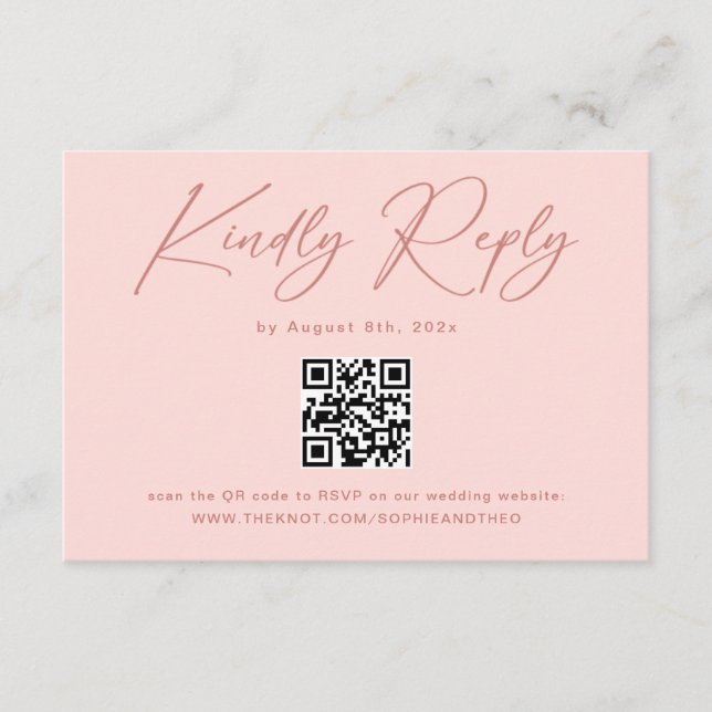 Carte D'accompagnement Simple Élégant Code QR Rose RSVP Mariage (Devant)