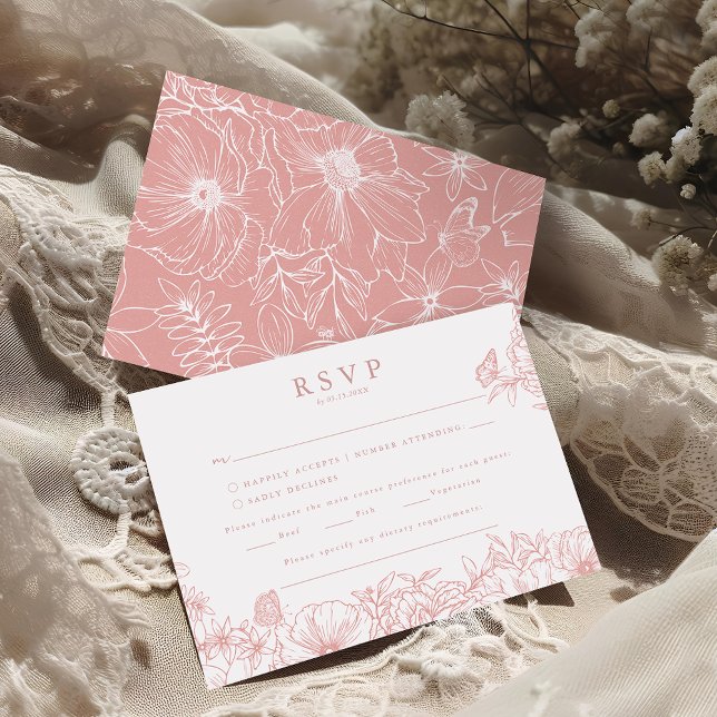 Carte D'accompagnement Simple Elegant Dusty Pink Garden Wedding RSVP (Créateur téléchargé)