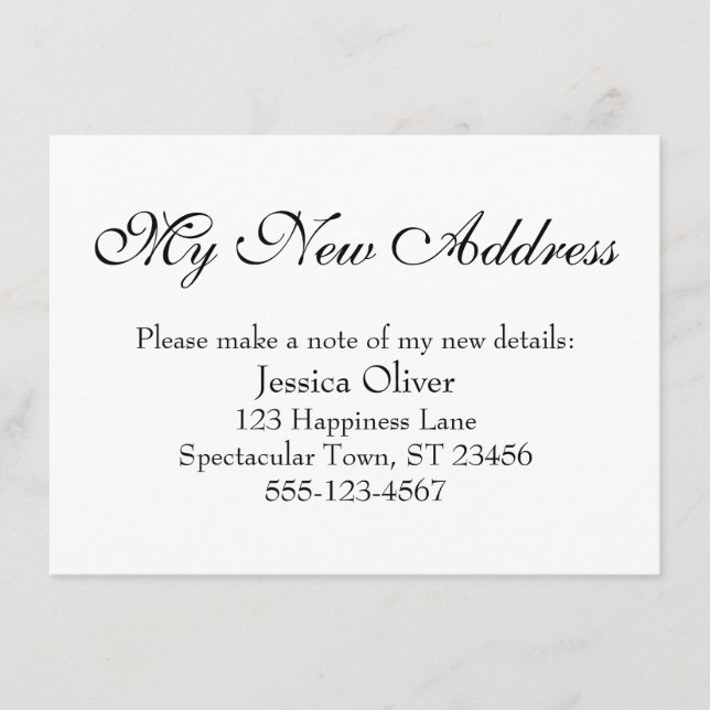 Carte D'accompagnement Simple, élégant Ma nouvelle adresse Noir sur Blanc (Devant)