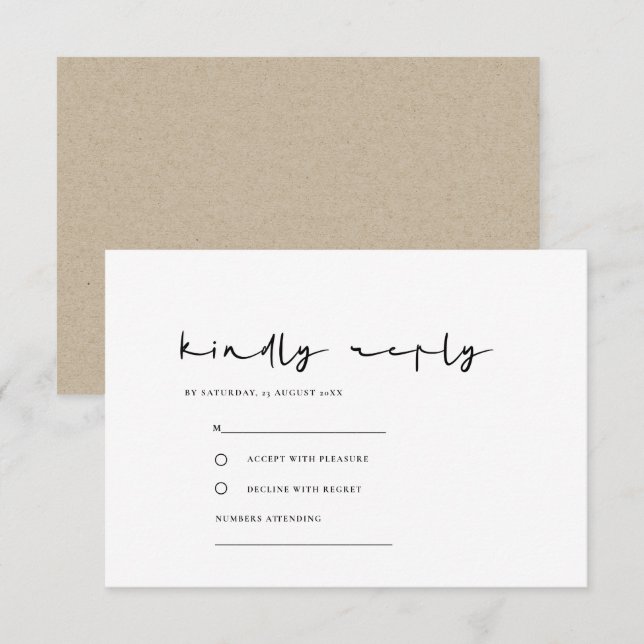 CARTE D'ACCOMPAGNEMENT SIMPLE ÉLÉGANT MINIMAL NOIR MARIAGE BLANC RSVP (Devant / Derrière)